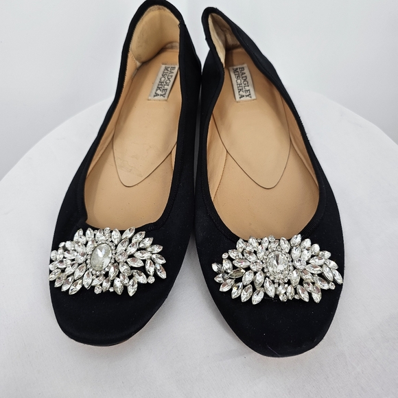 Badgley Mischka Pippa Crystal Flats Size 8 Black Satin - Picture 3 of 6